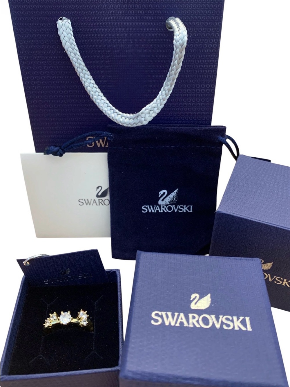 Swarovski Gold Ring with White Crystals SIZE8